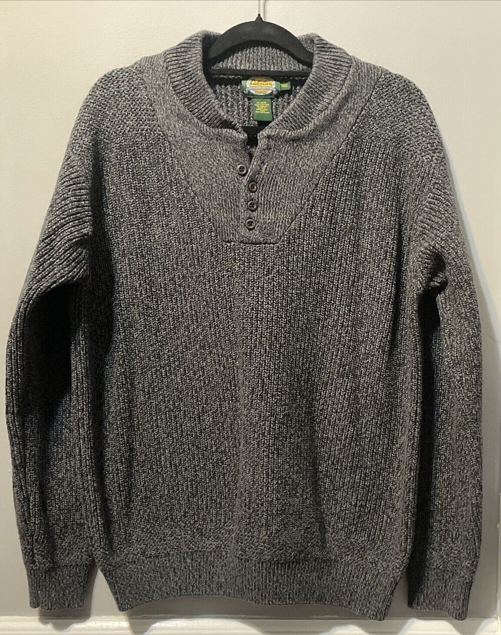 Cabela’s Men’s XL Tall 1/4 Button Henley Sweater Heavy Chunky Knit 100% Cotton